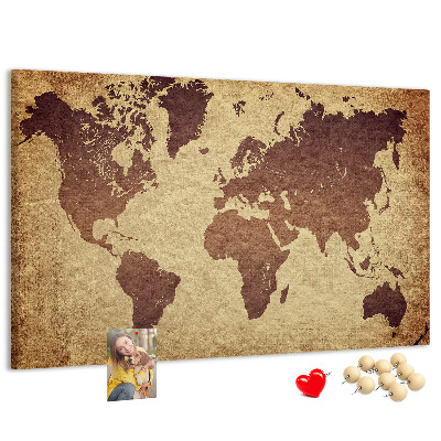 Tableau en liège Carte du monde antique en tons bruns