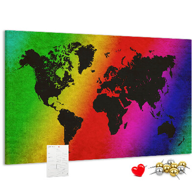 Tableau affichage liège Carte du monde arc-en-ciel sur fond coloré