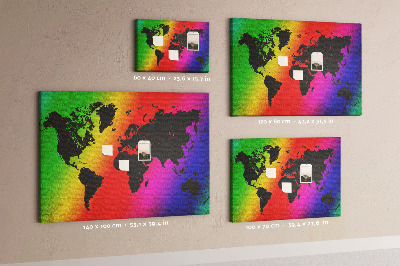 Tableau affichage liège Carte du monde arc-en-ciel sur fond coloré