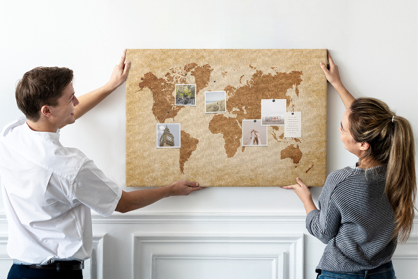 Tableau de liège Carte du monde antique en tons bruns