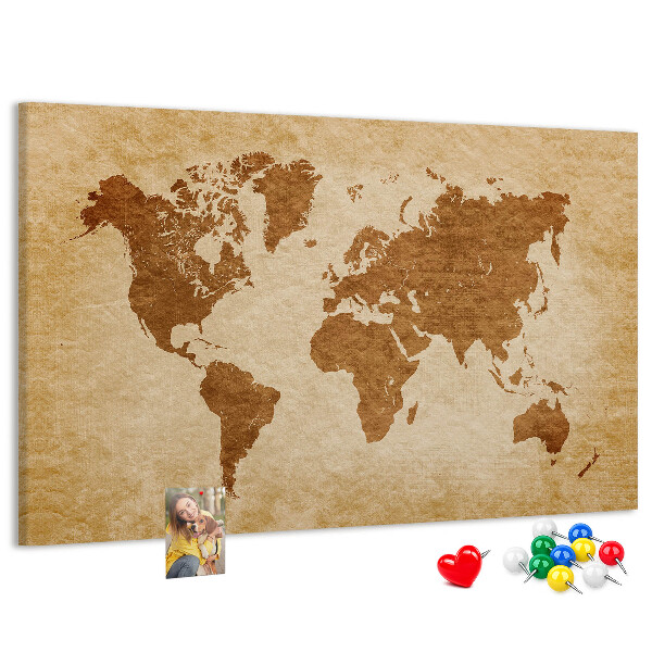 Tableau de liège Carte du monde antique en tons bruns