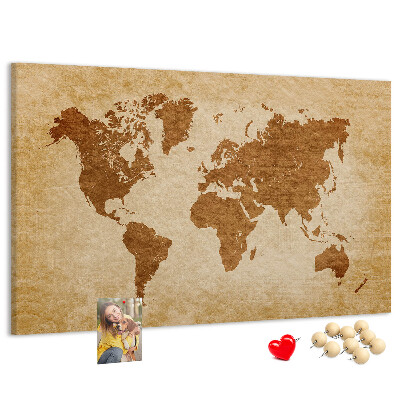 Tableau de liège Carte du monde antique en tons bruns
