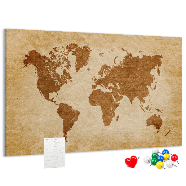 Tableau de liège Carte du monde antique en tons bruns