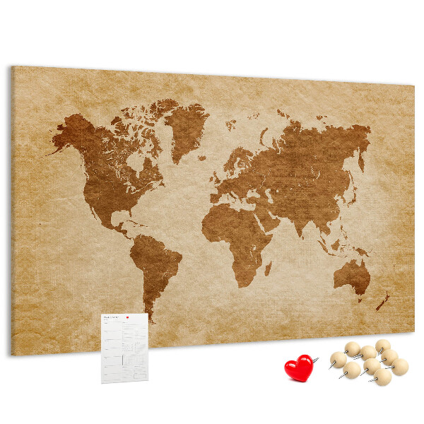 Tableau de liège Carte du monde antique en tons bruns