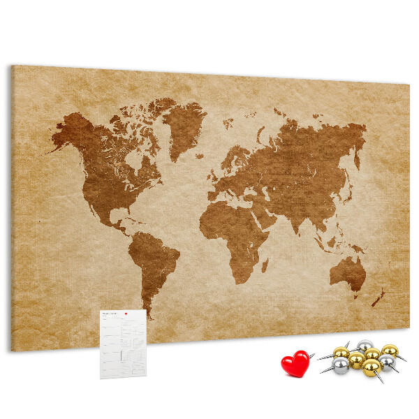 Tableau de liège Carte du monde antique en tons bruns