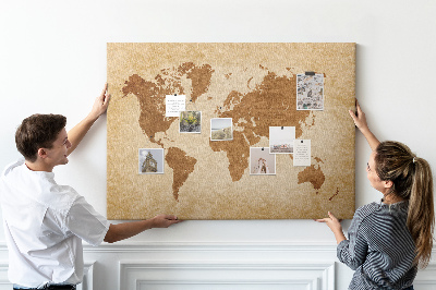 Tableau de liège Carte du monde antique en tons bruns