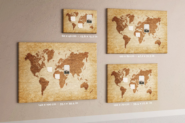 Tableau de liège Carte du monde antique en tons bruns