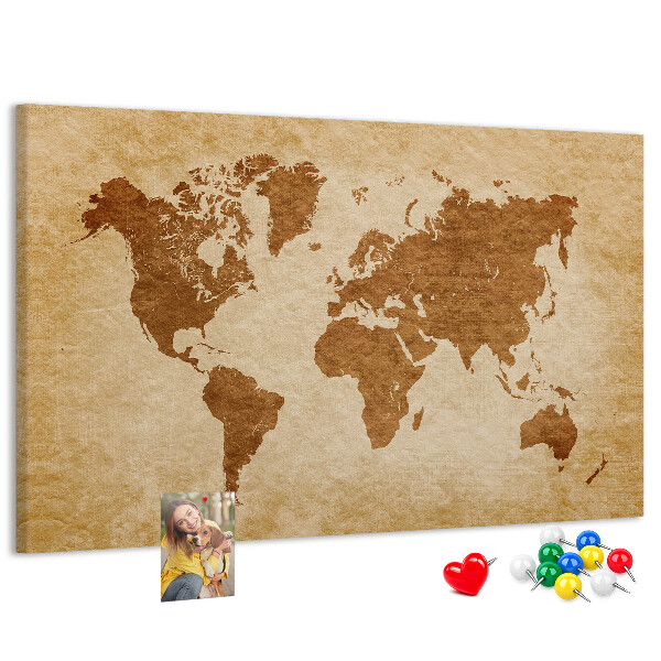 Tableau de liège Carte du monde antique en tons bruns