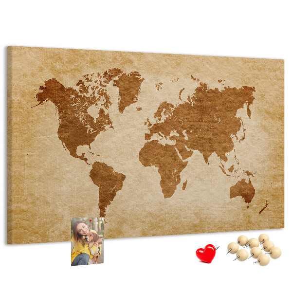 Tableau de liège Carte du monde antique en tons bruns