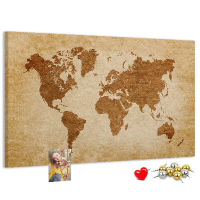 Tableau de liège Carte du monde antique en tons bruns