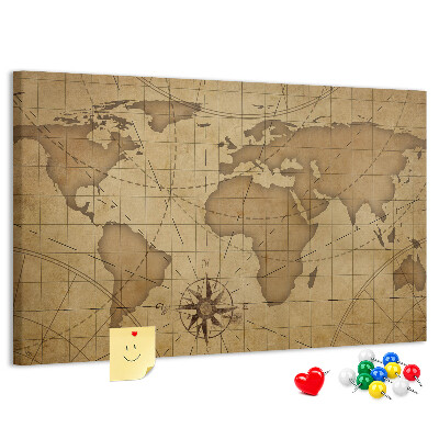 Tableau de liège Carte du monde antique avec boussole