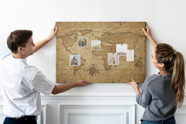 Tableau de liège Carte du monde antique avec boussole