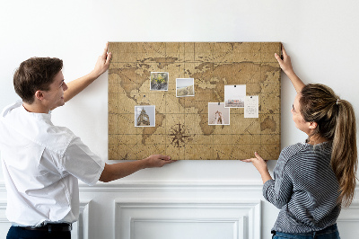 Tableau de liège Carte du monde antique avec boussole