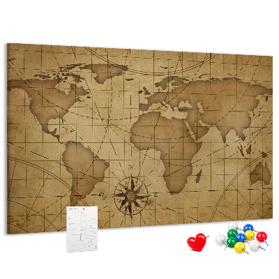 Tableau de liège Carte du monde antique avec boussole