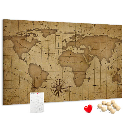 Tableau de liège Carte du monde antique avec boussole
