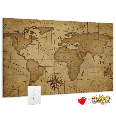 Tableau de liège Carte du monde antique avec boussole