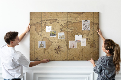 Tableau de liège Carte du monde antique avec boussole