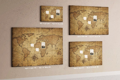 Tableau de liège Carte du monde antique avec boussole