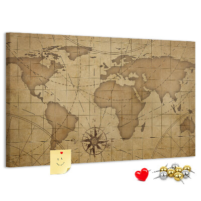 Tableau de liège Carte du monde antique avec boussole
