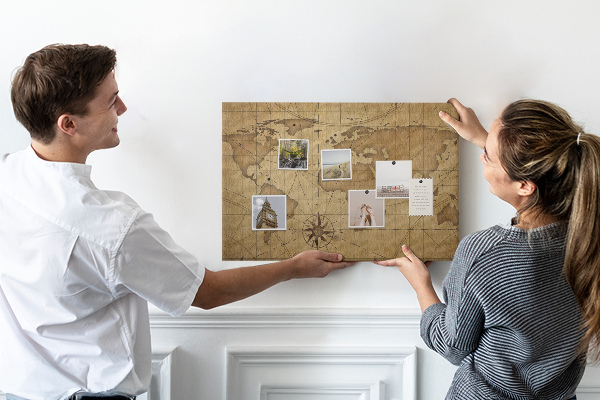 Tableau de liège Carte du monde antique avec boussole