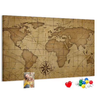 Tableau de liège Carte du monde antique avec boussole