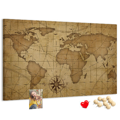 Tableau de liège Carte du monde antique avec boussole
