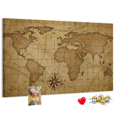 Tableau de liège Carte du monde antique avec boussole