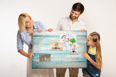Tableau de liège Planche en bois dans les tons de bleu.