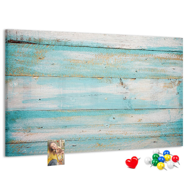 Tableau de liège Planche en bois dans les tons de bleu.