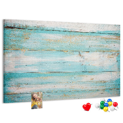 Tableau de liège Planche en bois dans les tons de bleu.