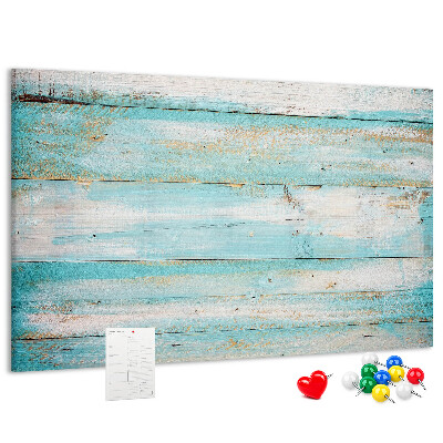 Tableau de liège Planche en bois dans les tons de bleu.