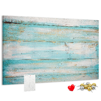 Tableau de liège Planche en bois dans les tons de bleu.