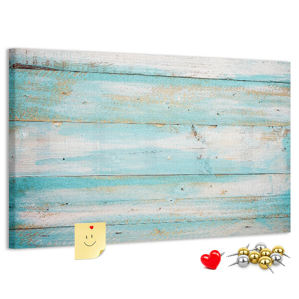 Tableau de liège Planche en bois dans les tons de bleu.