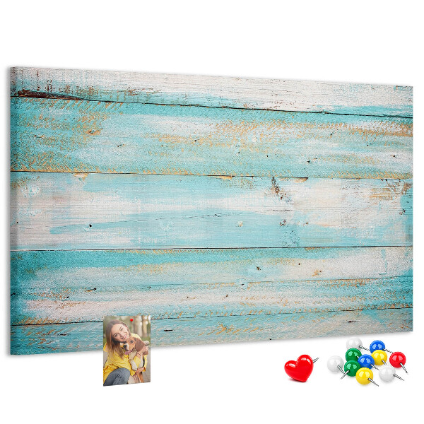 Tableau de liège Planche en bois dans les tons de bleu.