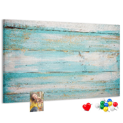 Tableau de liège Planche en bois dans les tons de bleu.