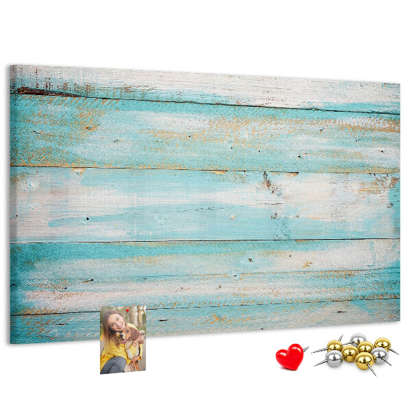 Tableau de liège Planche en bois dans les tons de bleu.