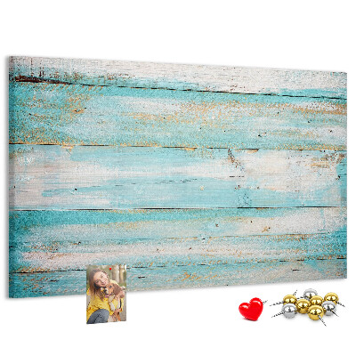 Tableau de liège Planche en bois dans les tons de bleu.