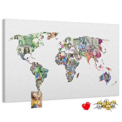 Tableau affichage liège Une carte du monde réalisée avec des billets de banque de différents pays