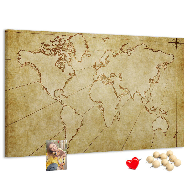 Tableau en liège Carte du monde antique avec les continents