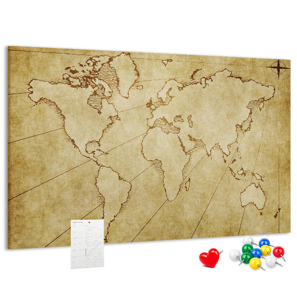 Tableau en liège Carte du monde antique avec les continents