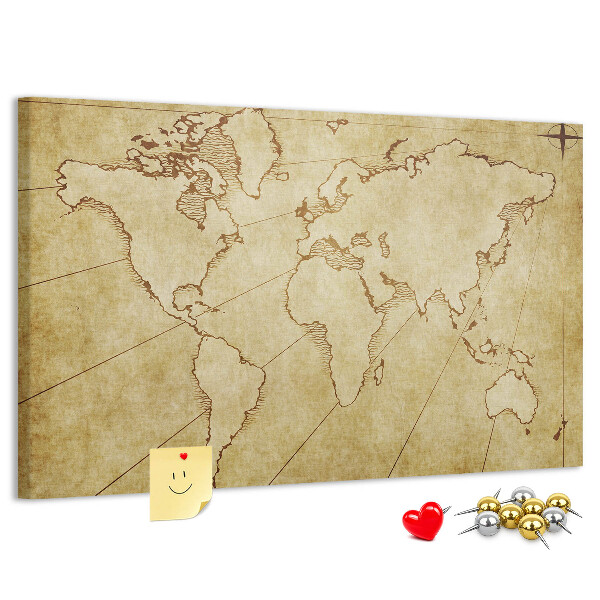 Tableau en liège Carte du monde antique avec les continents