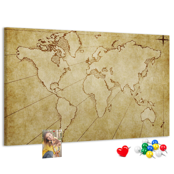 Tableau en liège Carte du monde antique avec les continents