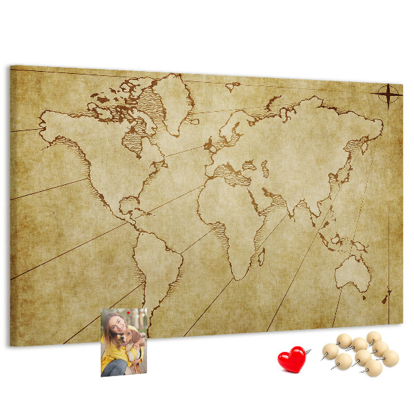Tableau en liège Carte du monde antique avec les continents