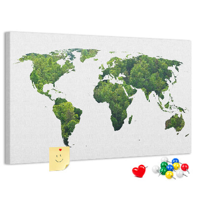 Tableau affichage liège Carte du monde verte avec végétation