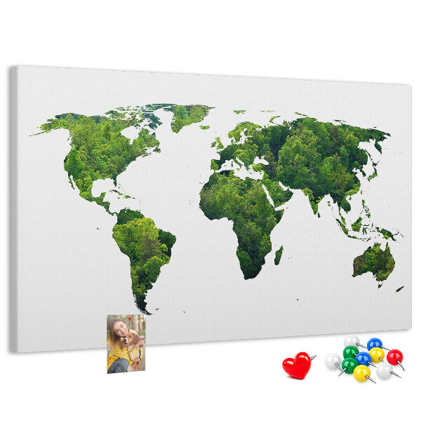 Tableau affichage liège Carte du monde verte avec végétation