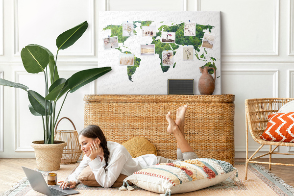Tableau affichage liège Carte du monde verte avec végétation