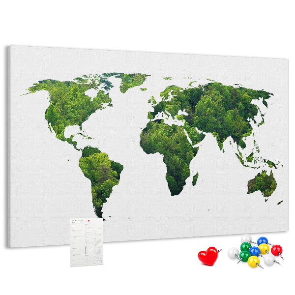 Tableau affichage liège Carte du monde verte avec végétation