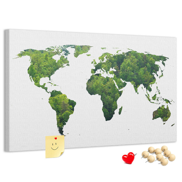 Tableau affichage liège Carte du monde verte avec végétation