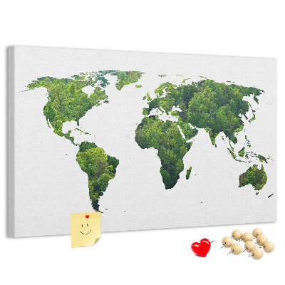 Tableau affichage liège Carte du monde verte avec végétation