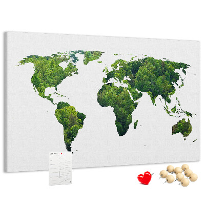 Tableau affichage liège Carte du monde verte avec végétation